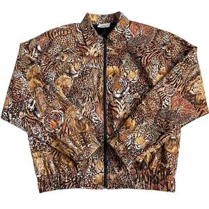 Vintage The Shell Game Animal Print Bomber Jacket Men’s Size M Cotton Retro Rare